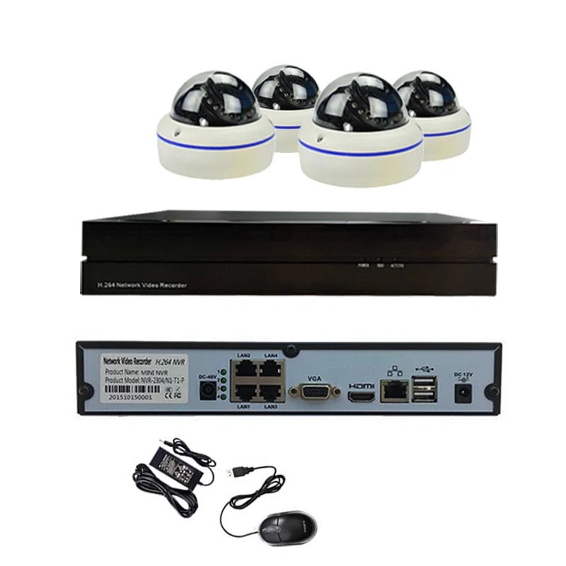 Крытый полушарии инфракрасный сети IP Камера 48 В POE 1.0MP 720P HD 4CH NVR Onivf H.264 CCTV Системы