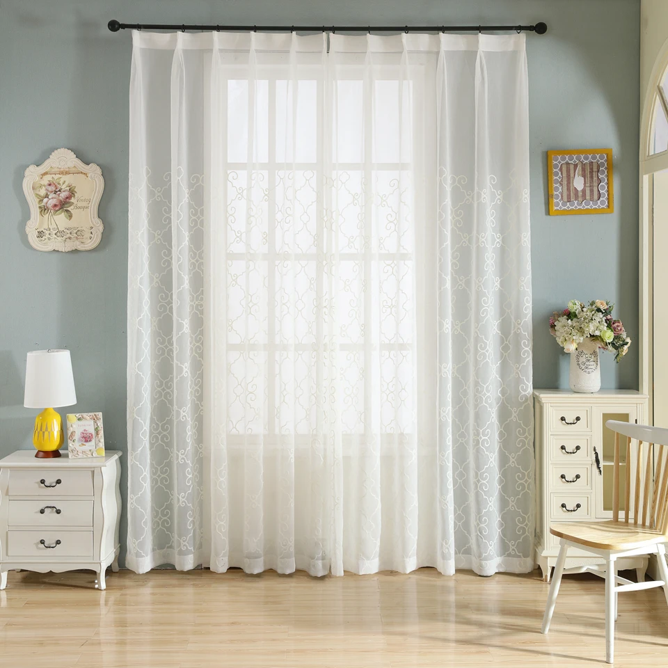 Sinogem корейский геометрической формы вышитая вуаль занавески льняные на ощупь