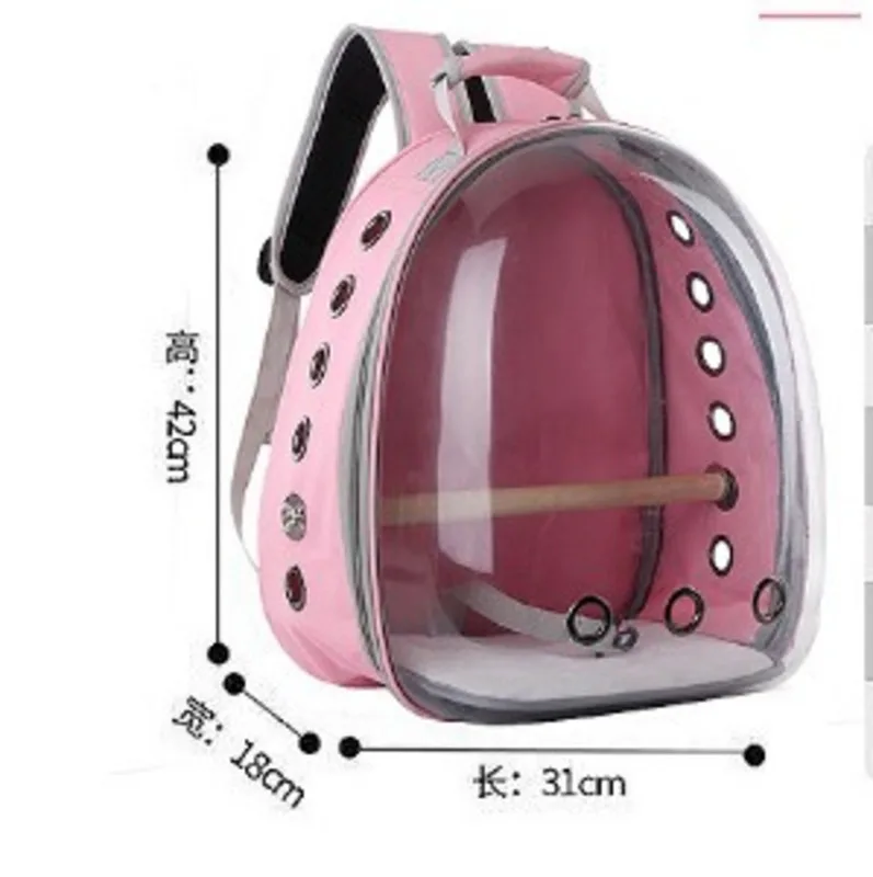 

Outdoor Bird transparent backpack Parrot Carriers Cage Parrot Bag With Wood Perch Pet Breathable Space Capsule Backpack HW011