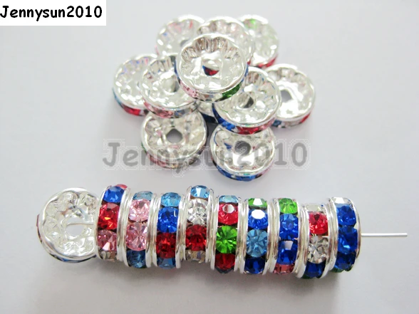 

200 шт./лот 7 мм высшее качество чешский хрусталь многоцветные Стразы паве Рондель металл посеребренные разделители россыпью бусины ювелирны...