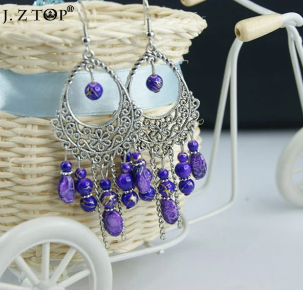 JZTOP богемные круглые серьги подвески с бусинами листьями и кисточками Ретро
