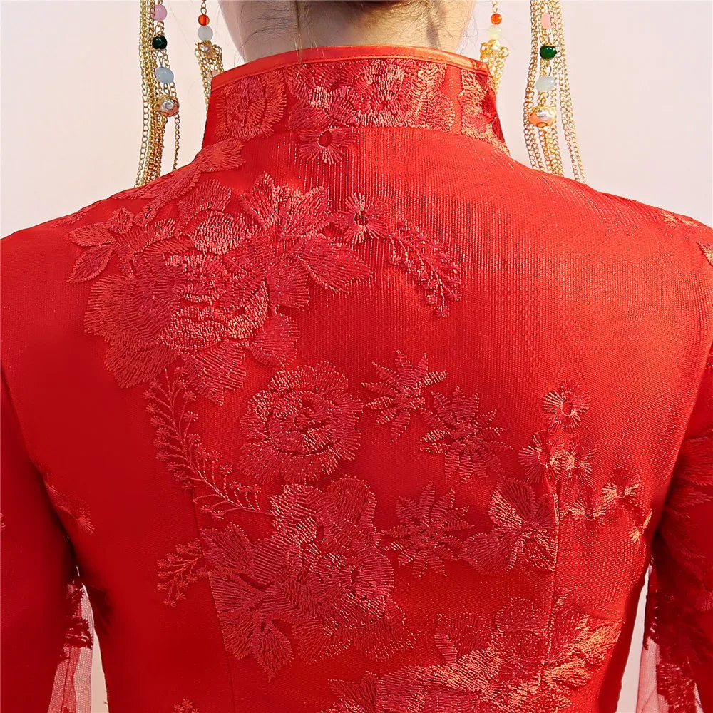 

Shanghai Story Nationcal Trend Clothing Red Embroidery Top + Skirt Chinese Traditional Clothing two piece set xiuhe dress