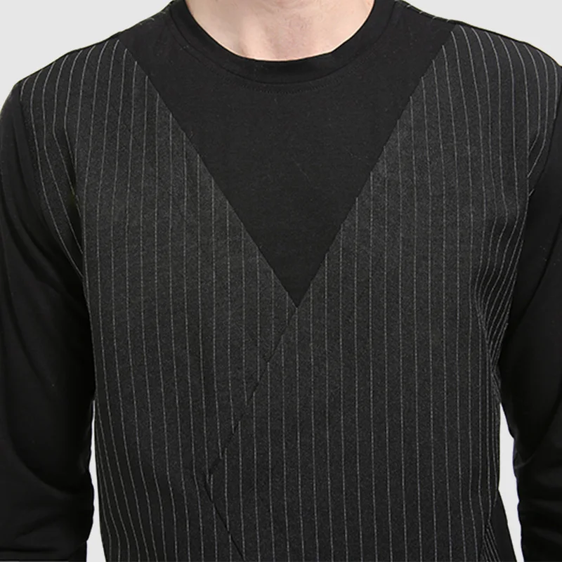 CARANFIER 2018 New Man T-shirts Patchwork Casual Simply Male T-shirt O-Neck Plaid Long Sleeve Fashion Slim Fit Pullover Men Tees | Мужская