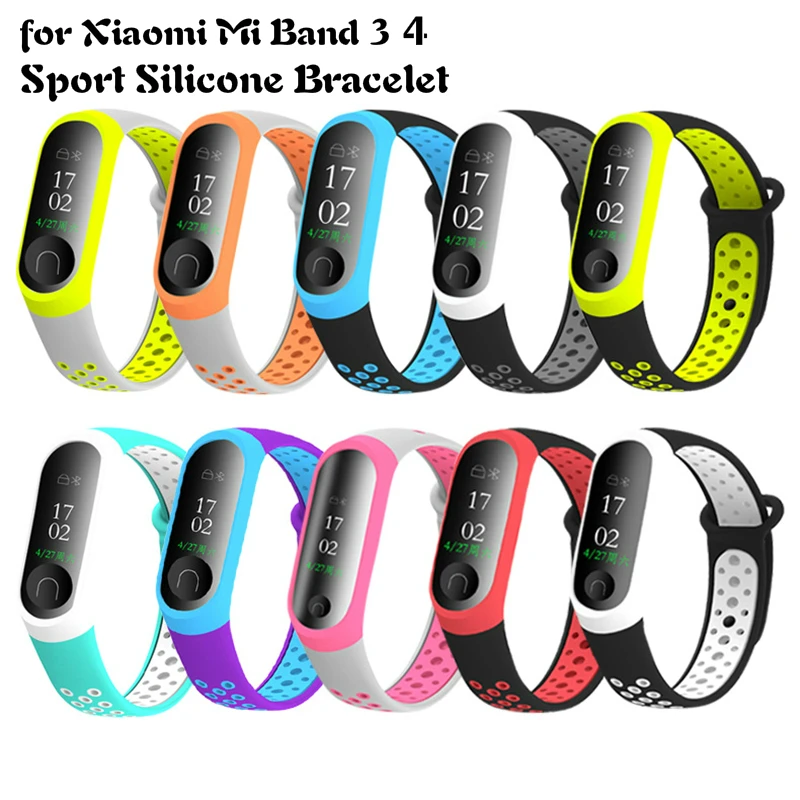 Для Xiaomi Mi Band 3 4 спортивный силиконовый браслет ремешок на запястье для Band3