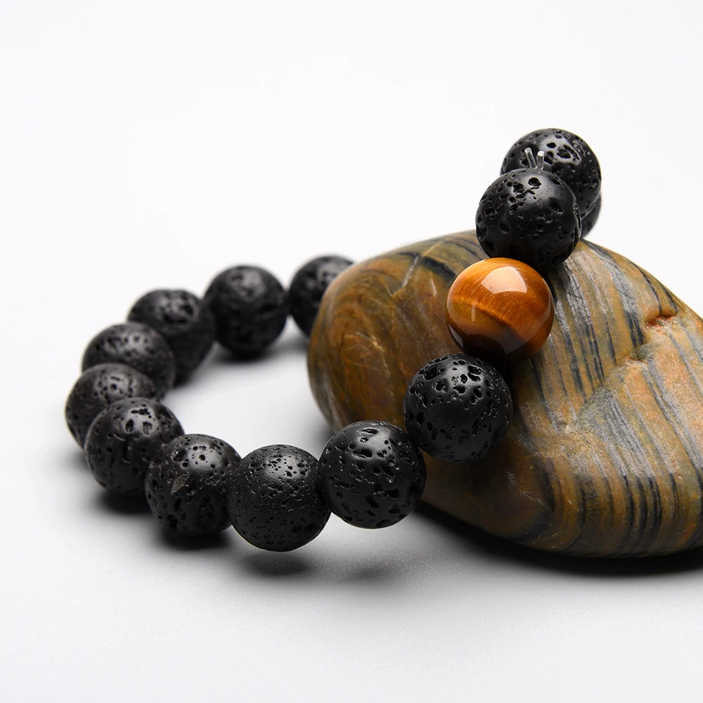 Тигровый глаз натуральный камень браслет с бусинами Будды и браслеты мужские 12 мм жемчуг лава диффузор масла крупный размер.