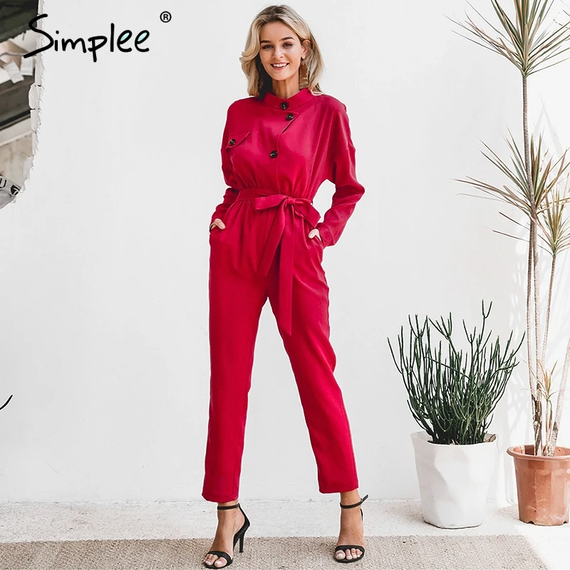 Женский комбинезон Simplee с воротником-стойкой и длинным рукавом элегантный