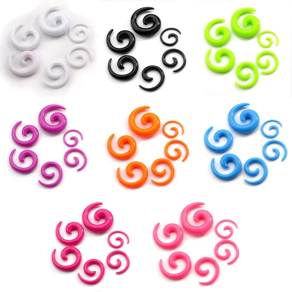 

Punk Gothic 12Pcs/lot Acrylic Snail Spiral Ear Plugs Flesh Tunnel Expander Body Piercing Jewelery 2mm 3mm 4mm 5mm 6mm 8mm