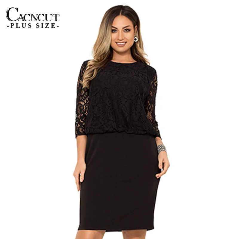 Кружевное платье для офисной работы женское элегантное размера плюс весна 2019 5XL