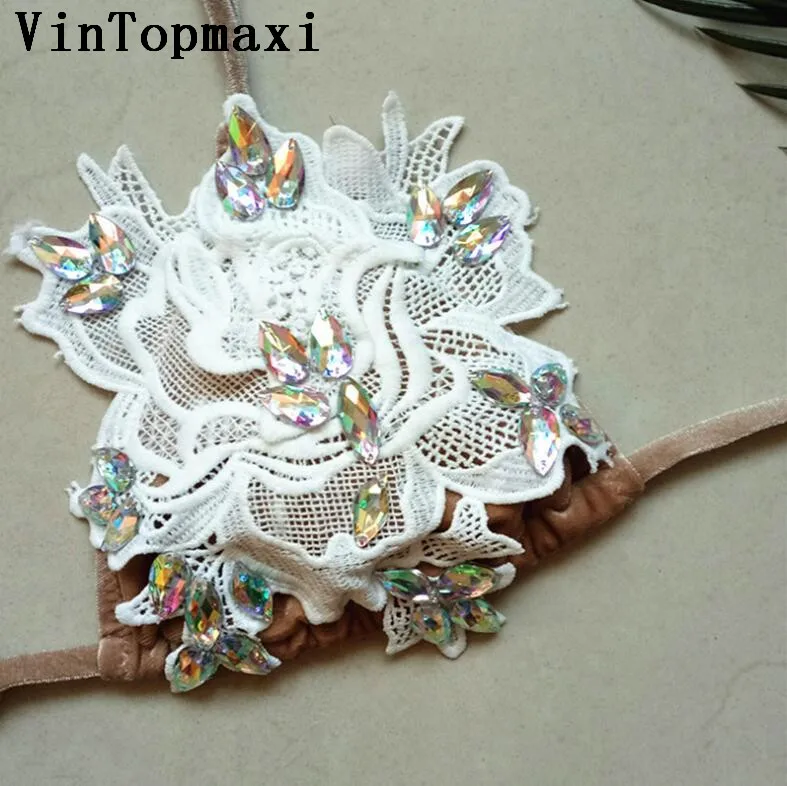 Бразильское бикини 2018 роскошный купальник со стразами Женский однотонный