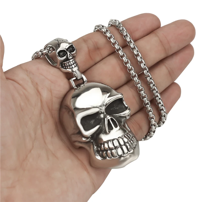 Мужские большие двойные серебряные черепа Elfasio из нержавеющей стали