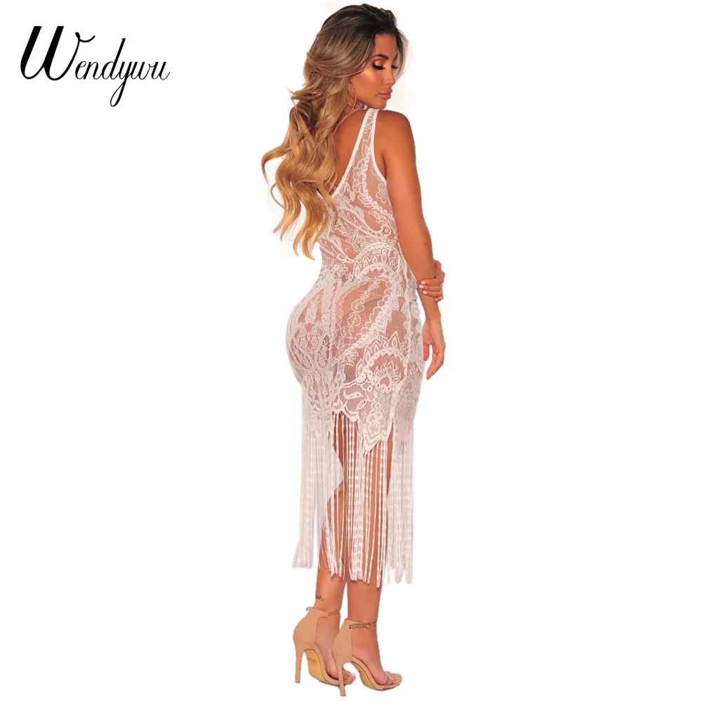 Новинка сексуальное женское Клубное платье Wendywu без рукавов Белое Кружевное