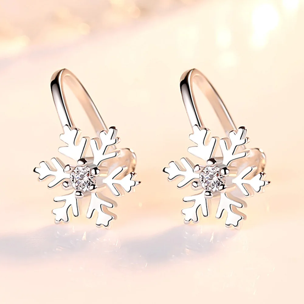 Роскошные серебряные серьги с цирконием и снежинками для женщин простые без