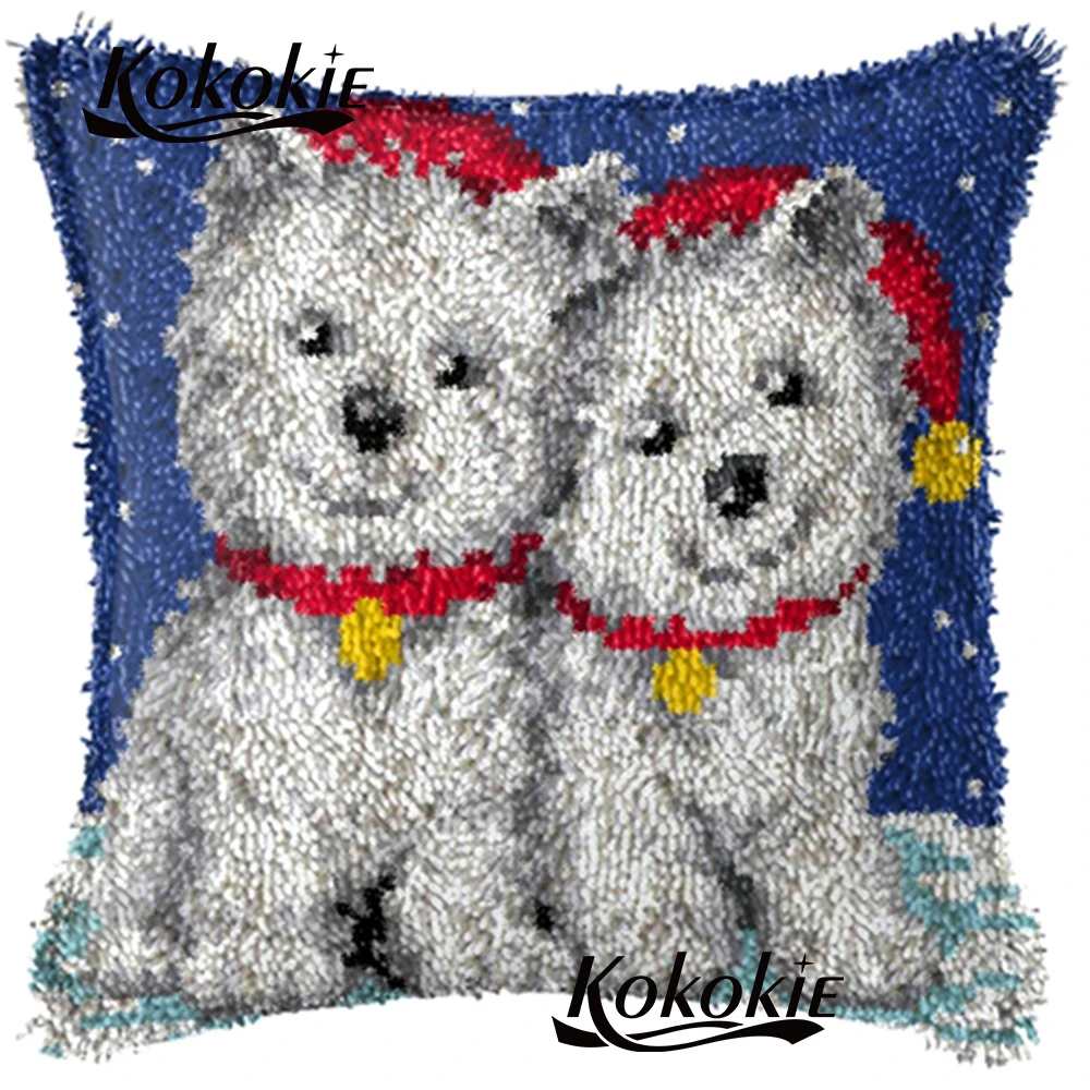 

Cross stitch sets sale dog print cushion threads embroidery latch hook pillow Crocheting Rug Yarn DIY embroider Needlework kits