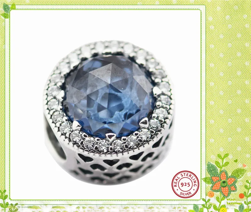 Moonlight Blue Crystal& Clear CZ сияющее сердце Шарм бусины для женщин ювелирные изделия DIY Fit PANDORA талисманы Серебро 925 FL469