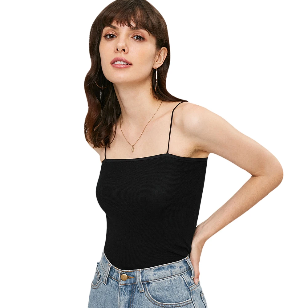 Black ZAFUL Женская майка в рубчик с короткими рукавами и короткими рукавами Ками Top haut Для Женщин Женская летняя футболка-майка из хлопка без рукавов - Цвет: Black