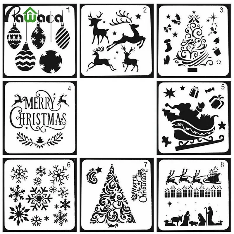 8 шт. DIY Счастливого Рождества домашний декор шаблон картина пуля журнал трафарет