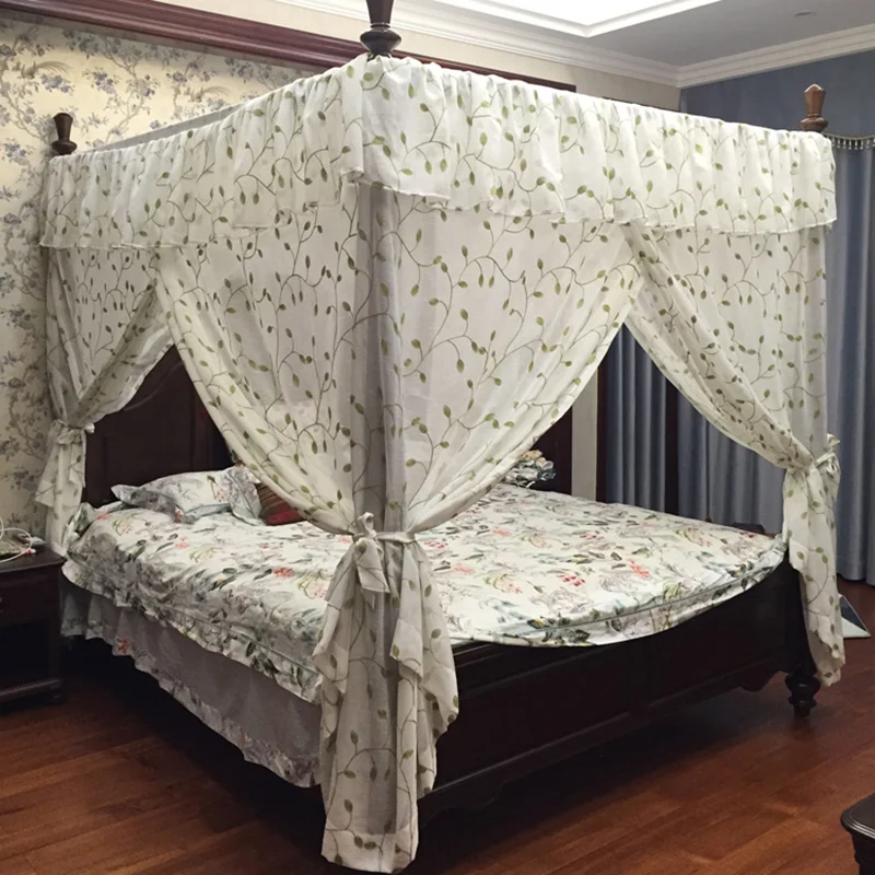 

2019 Klamboe Fresh Embroidered Leaf Palace Bed Canopy Home Decoration Curtain Valance Custom-made For Square Drapery Bedding