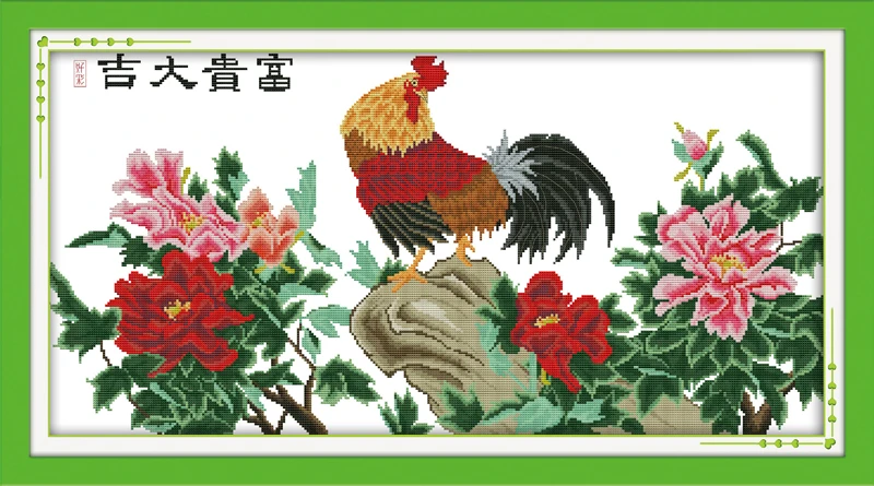 

Flower and cock cross stitch kit 14ct 11ct pre stamped canvas cross stitching animal lover embroidery DIY handmade needlework