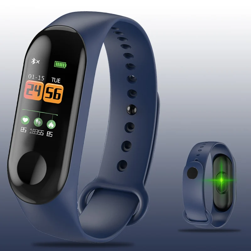 Blue Модные мужские и женские Смарт-часы M3, браслет, Bluetooth, спортивные, водонепроницаемые, пульсометр, шагомер, мониторинг сна, смарт-браслет - Цвет: Blue