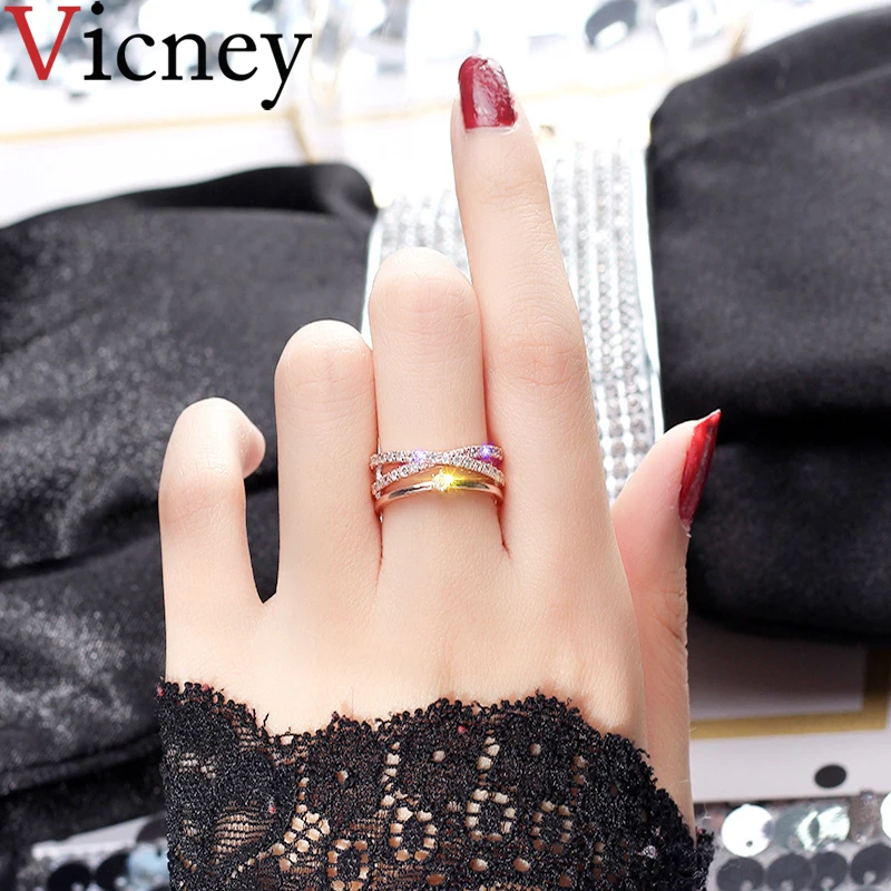 Vicney/Новое Женское кольцо роскошные розовые золотые серебряные кольца модные