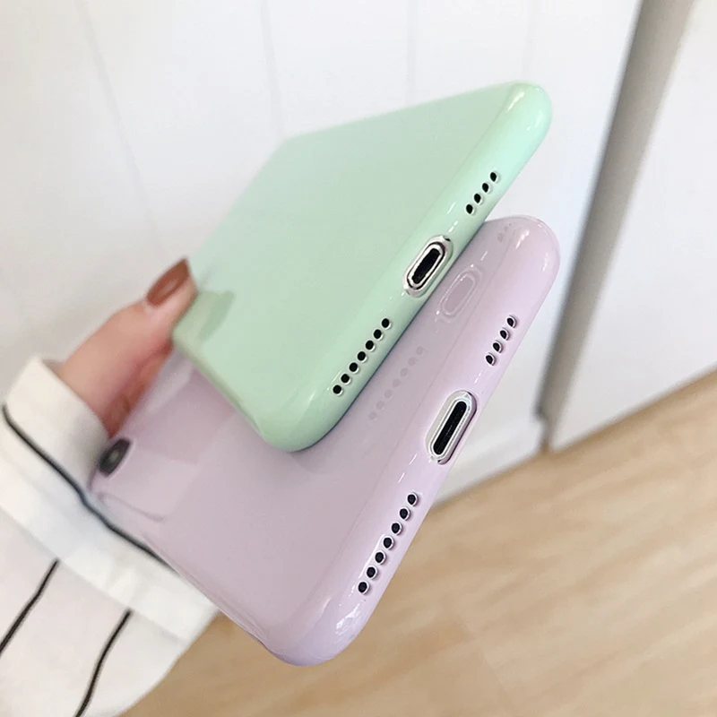 Yellow Silicone Soft Phone Case for iphone 6 6s 7 8 Plus Smooth Purple All-inclusive Anti-fall TPU Candy Color Cover XS Max X |