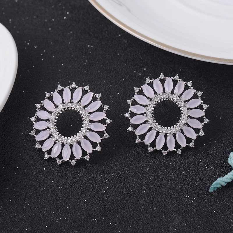 Женские серьги пусеты GAOLA круглые с фианитом в виде конского глаза
