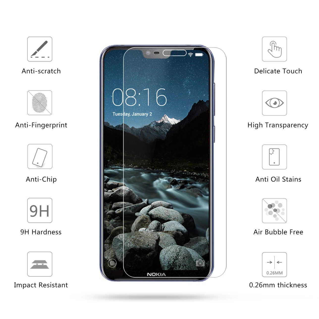 2.5D 0 26 мм 9H Премиум Закаленное стекло для Nokia 6 1 Plus (Nokia X6) 5 8 &quotЗащитная пленка
