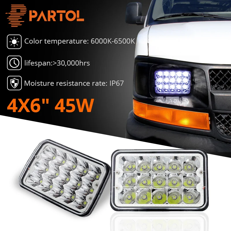 Partol 4x6 &quotсветодиодный фар H4 Hi/короче спереди и длиннее сзади) луч 45 Вт внедорожный