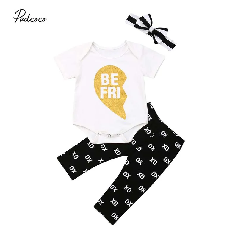 2019 Brand Newborn Kids Baby Girl Floral Clothes Friend Matching Letter Bling T Shirt Romper Print Pants Tracksuit Outfits Set | Детская