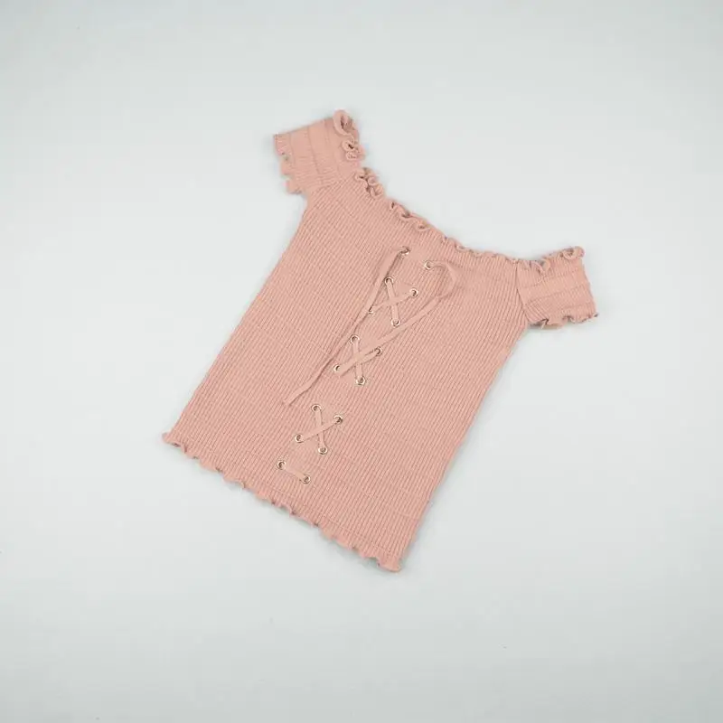 Шнуровка Ruched с открытыми плечами крючком сексуальное бюстье Бралетт короткий топ для женщин летний женский Тонкий Фитнес короткий топ жилет - Цвет: Розовый