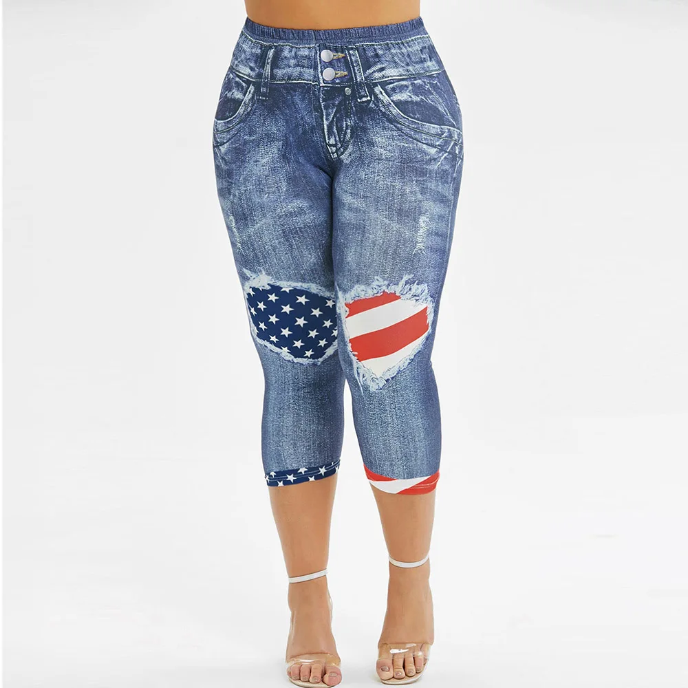 Женские леггинсы розового размера плюс с принтом американского флага