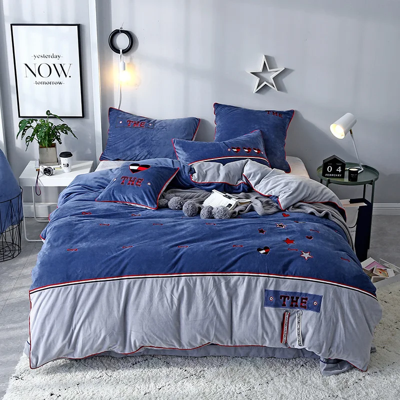 

Embroidered towel embroidery Bedding Set Soft Bedclothes Luxury Duvet/Quilt Cover Bed Linen sheet set 4 Pieces Bedding Sets