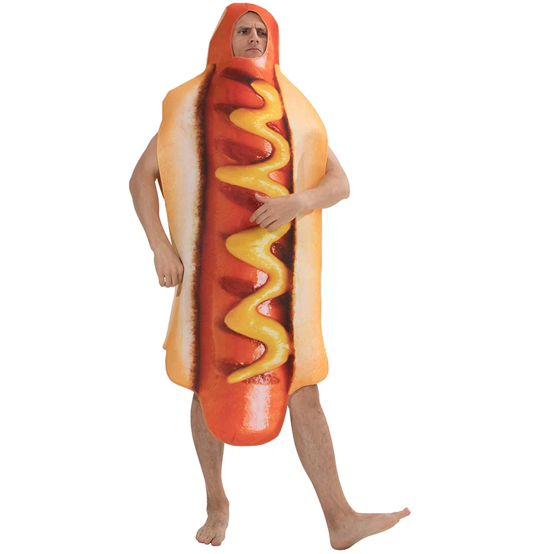 hot dog Eraspooky для мужчин Забавный 3D принт еда колбаса Хот дог костюмы Хэллоуин взрослых цельный комбинезон с капюшоном карнавальные вечерние костюмы для косплея - Цвет: hot dog