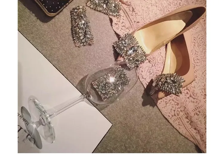 Kmeioo Sheepskin Shoes Woman Crystal High Heels Pointed Toe Thin Heel Pumps Women Stiletto For Evening Wedding Shoes Laides