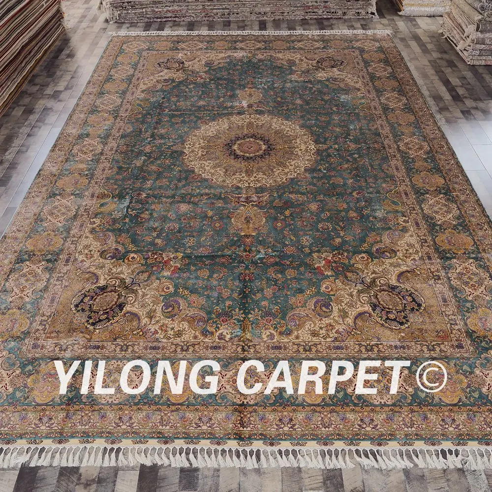 Yilong 12'x18' оверсайз персидские области ковры Восточный шелк ручной работы Наина медальон пол ковер(YJH235A