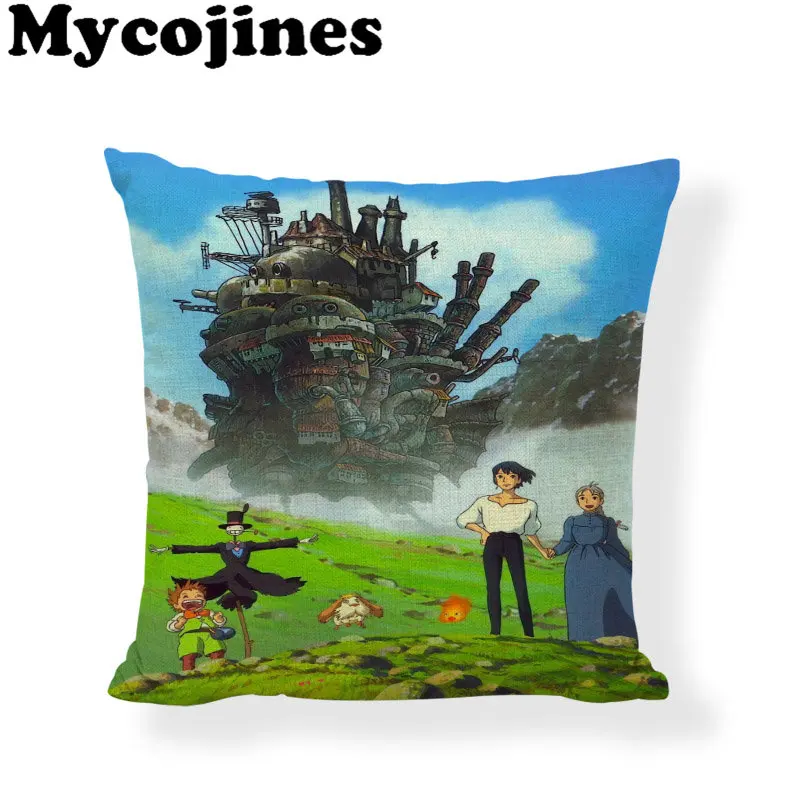 Cartoon Cushion Cover 45x45cm Animation Woman Child Green Home Bedroom Dormitory Sofa Decoration Linen Holiday Gift Pillow Case | Дом и сад