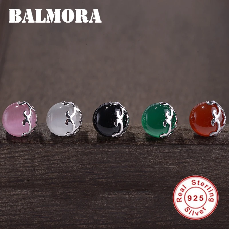 BALMORA 1 пара стерлингового серебра 925 Круглые Серьги гвоздики для женщин подарок каменные серьги ретро модные ювелирные изделия Brincos