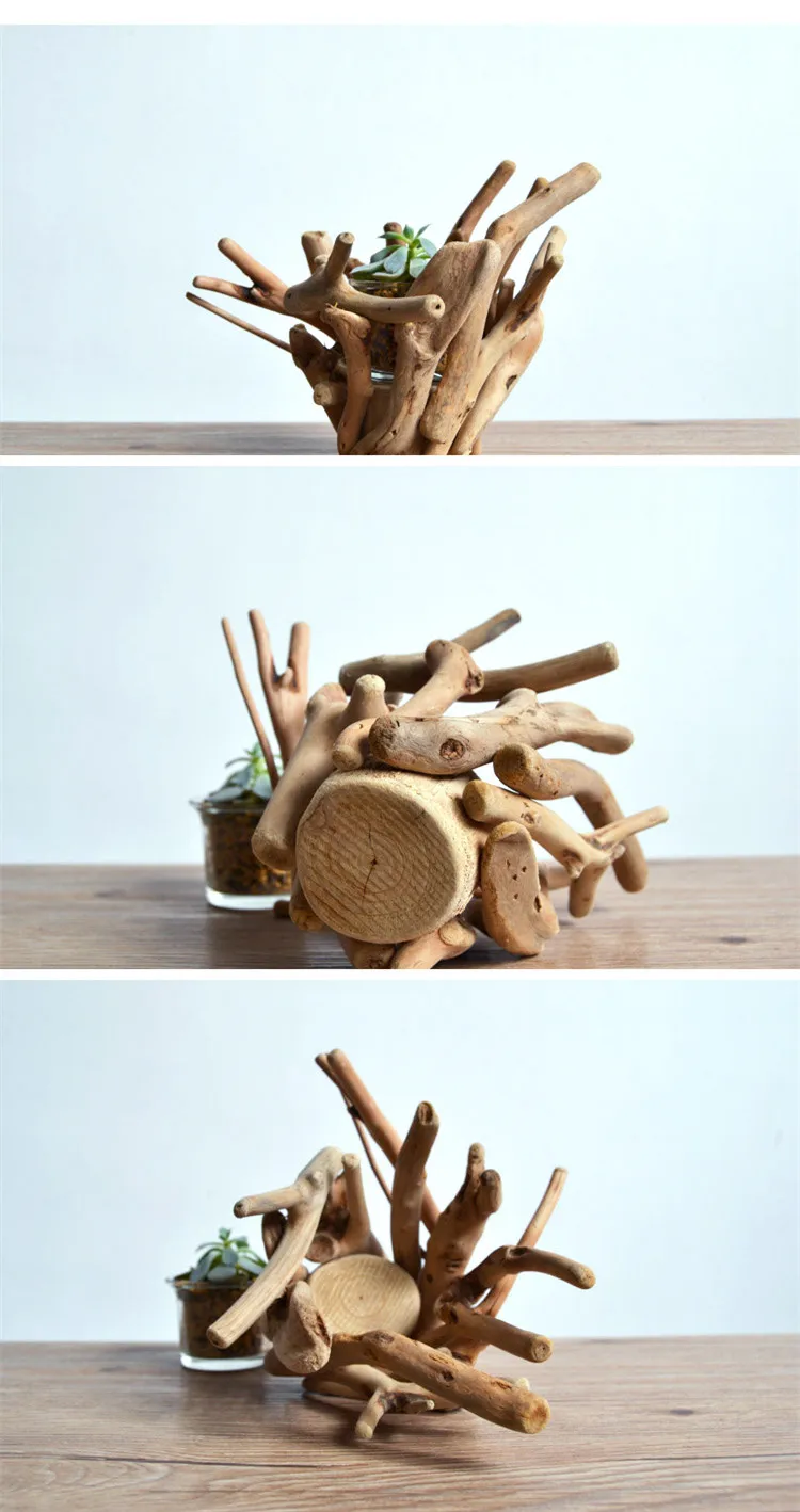 Ручная работа driftwwood ваза креативные Цветочные горшочки для суккулентов плантаторы эко натуральный деревянный дом/Кофейня Декор Настольная Ваза подарок