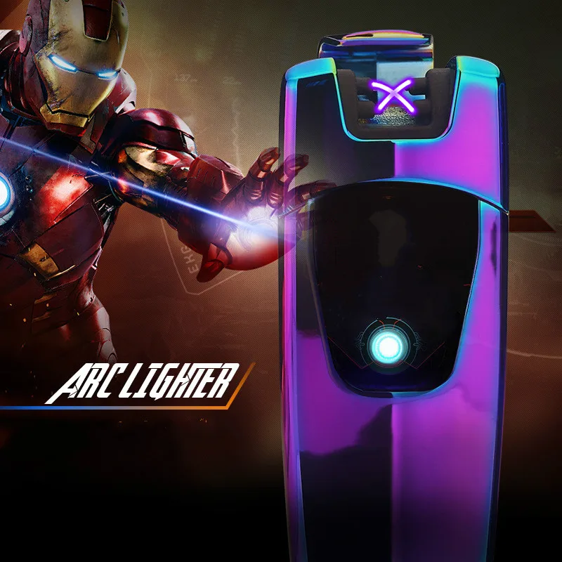 Сенсорный Железный человек USB двойная дуга ветрозащитная Зажигалка Электронный