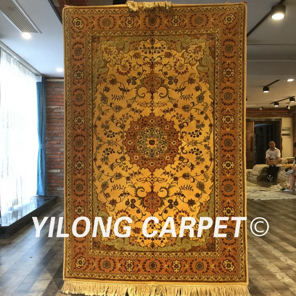 Yilong 4 'x 6' Ручная работа антикварный персидский шерстяной шелковый ковер