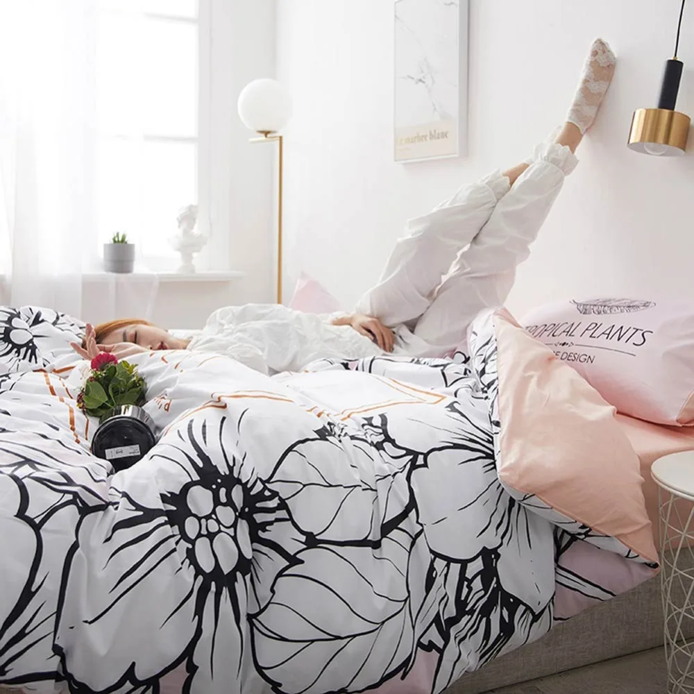 Комплект постельного белья из хлопка с белыми цветами и розовыми для папы мимы 3