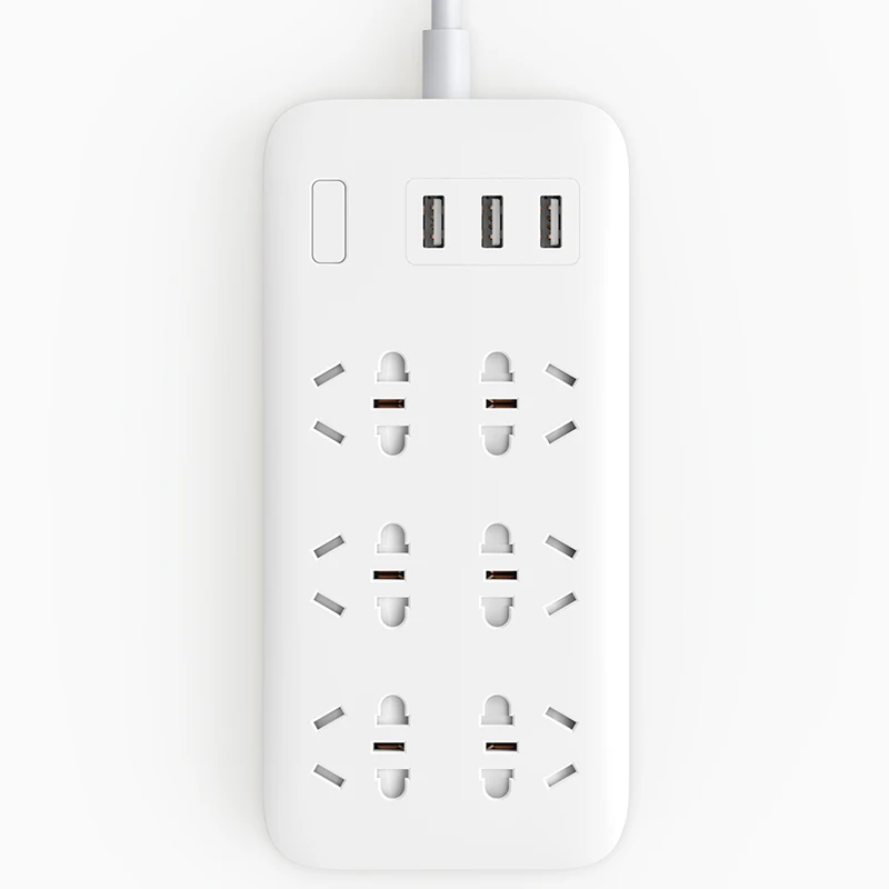 XiaoMi сетевой шнур для быстрой зарядки 3 USB с 6 портами 1,8 м скрытый Предупреждение ющий светильник сетевой адаптер - Цвет: white