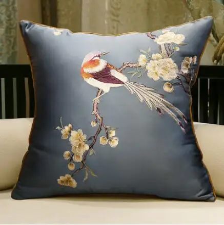 Blue bird blue Классическая вышивка синяя птица подушка с внутренней подушкой сатиновая подушка стул декоративная для подарка - Цвет: Blue bird blue