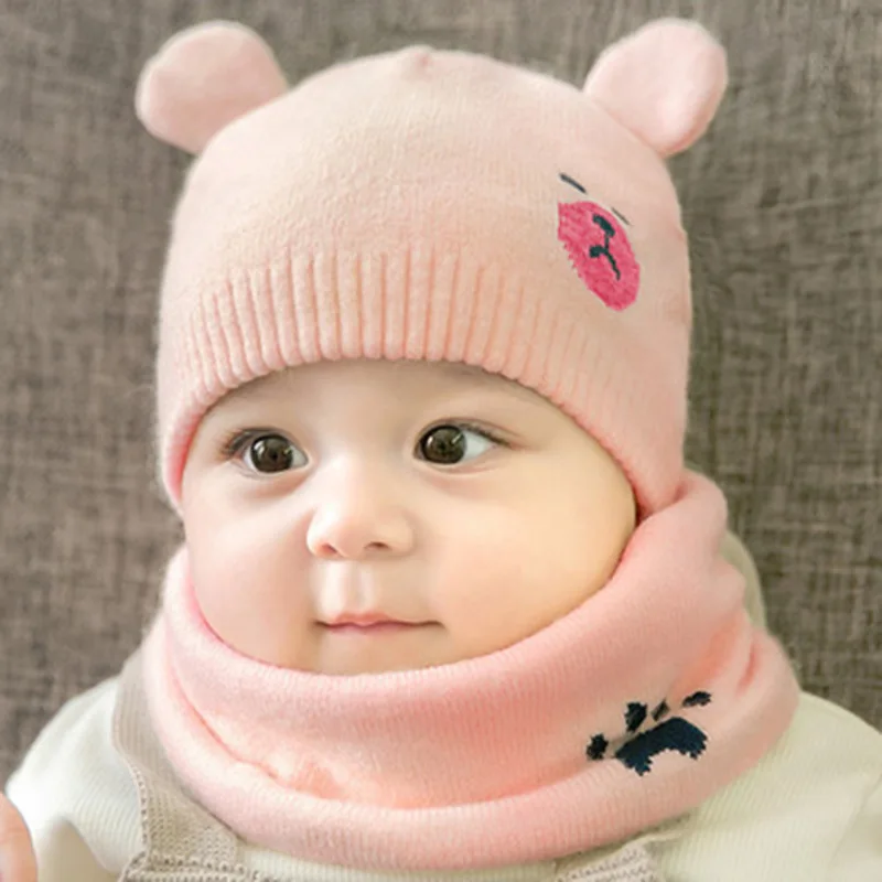 

Baby Winter Caps Scarf Suits Warm Knitted Beanie Cap Cute Cartoon Bear Beanie AN88