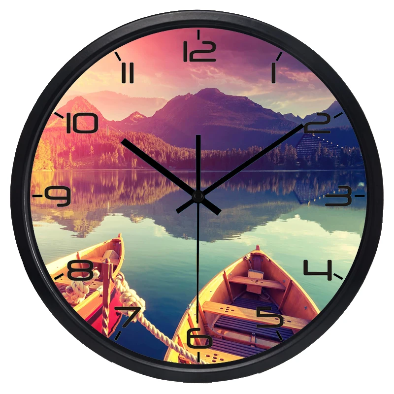 2 стиля настенные часы с изображением горного озера лодки новое украшение для