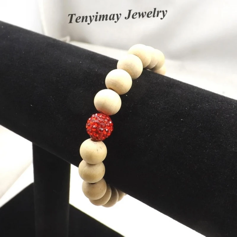 Оптовая продажа 20 шт./лот красный браслет со стразами оригинальный из дерева и