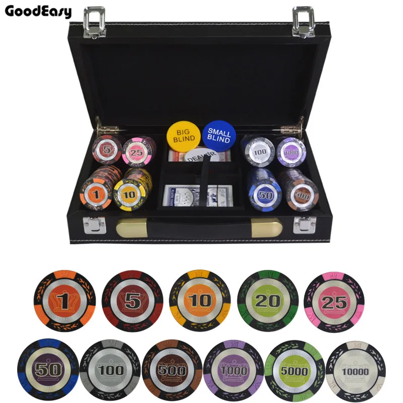 

200/300/400/500PCS/SET Wheat Crown Poker Chip Clay Casino Chips Texas Hold'em Poker Sets PU-Leather Case Box Suitcase Free Gift