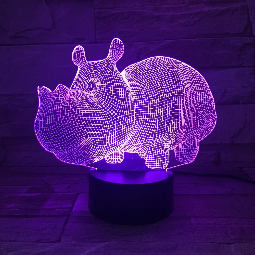 GX596 симпатичный Бегемот USB 3D лампа 7 цветов сенсорный светильник для спальни s