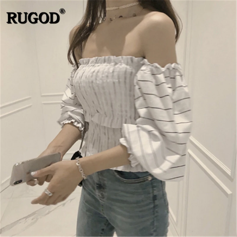 RUGOD 2019 Новое поступление Женская Полосатая плиссированная рубашка с открытой