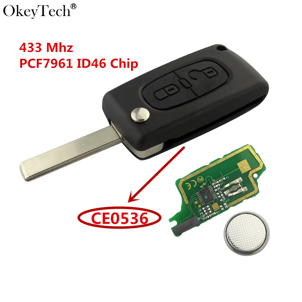 Okeytech 2 кнопки дистанционного ключа с канавкой лезвия Батарея 433 МГц PCF7961 ID46 чип CE0536